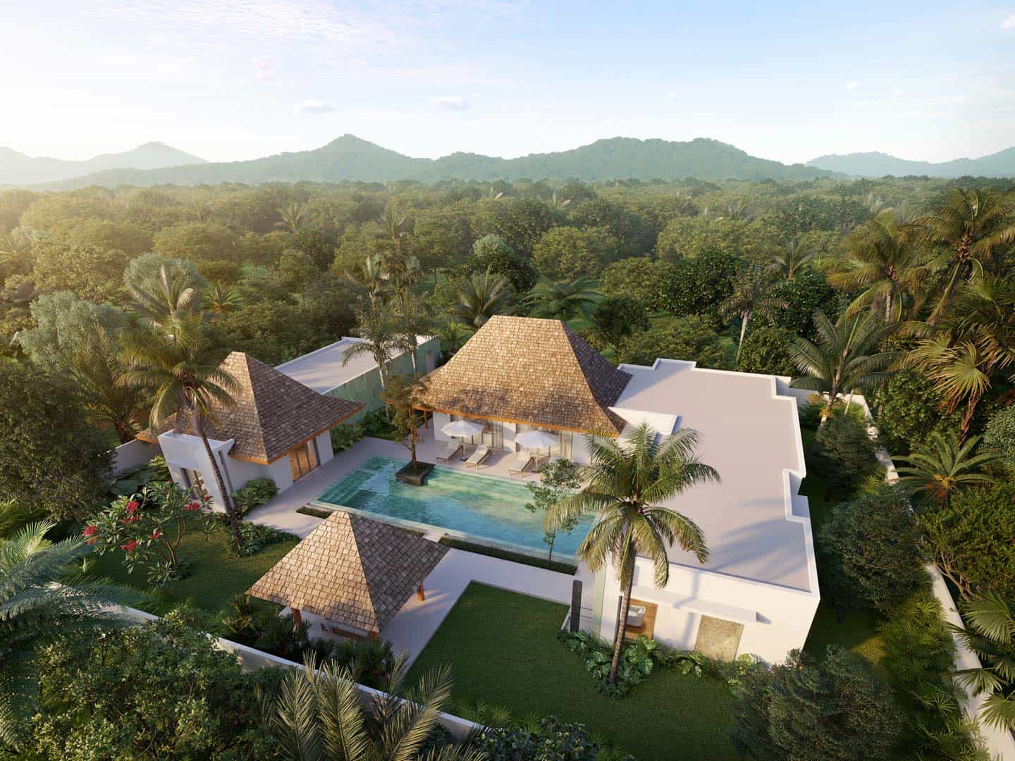 Anchan Burgundy Type 4C villa aerial view, Pru Jampa, Phuket