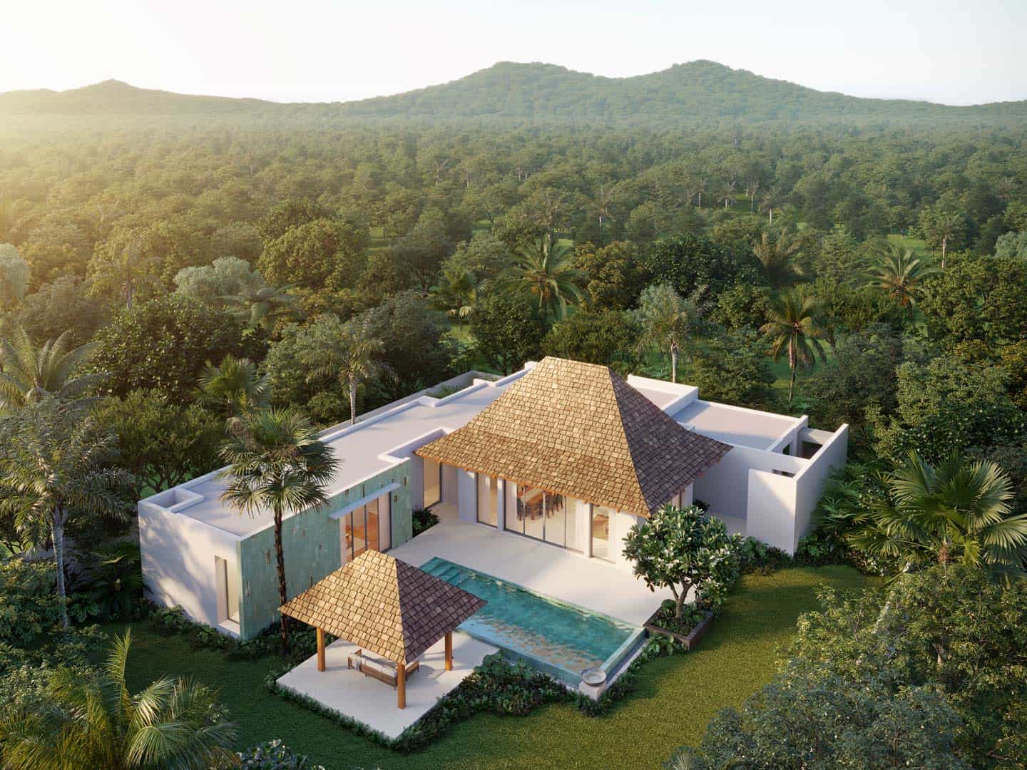 Anchan Emerald Type 3A-1P villa aerial view, Pru Jampa, Phuket