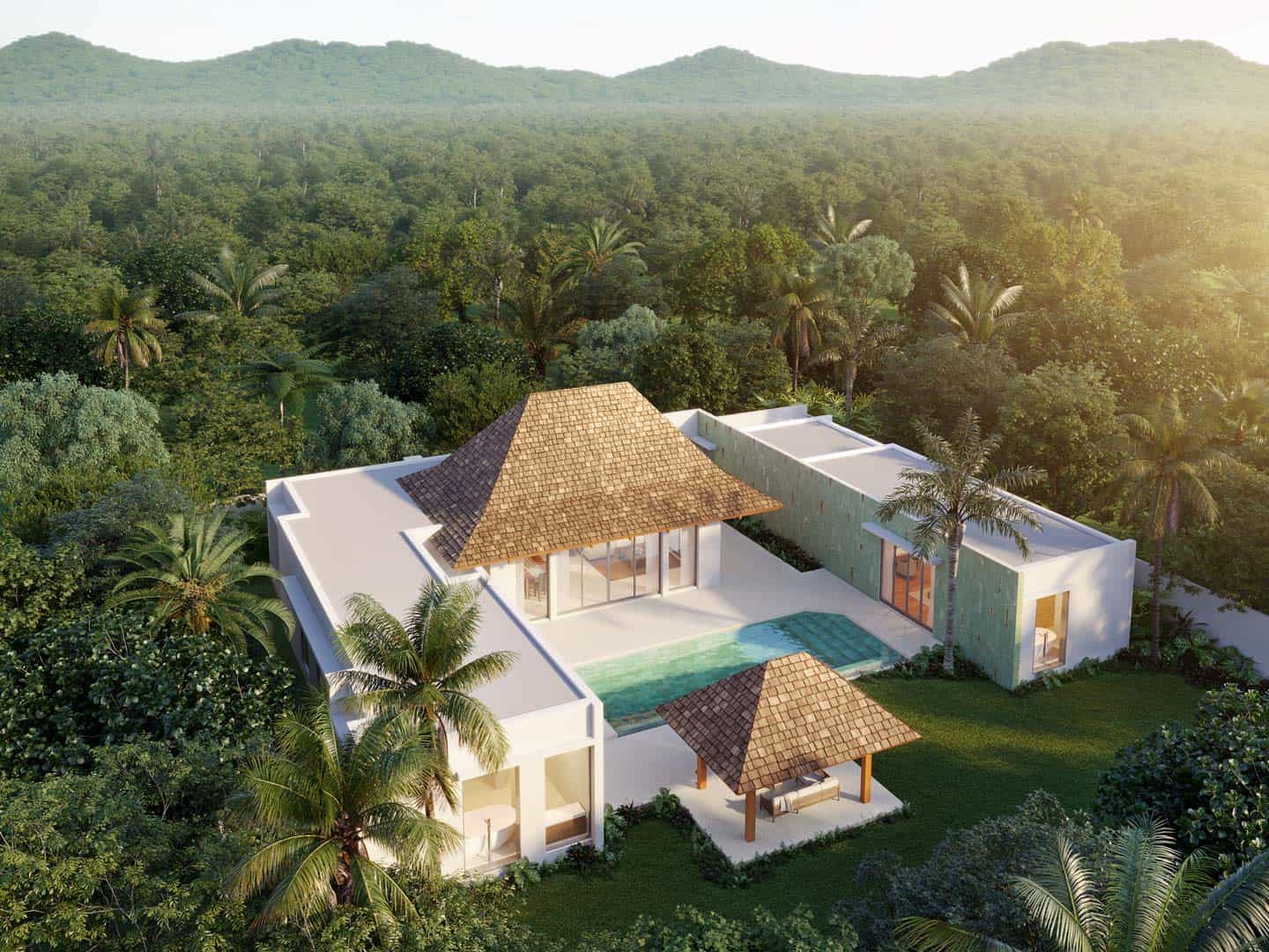 Anchan Indigo I Type 3A-3 villa aerial view, Pru Jampa, Phuket