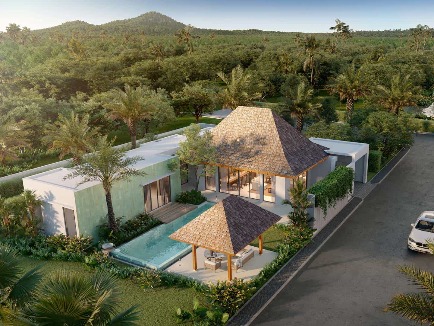Anchan Sunscape Type 2A villa aerial view, Pa Khlong Cheep, Phuket