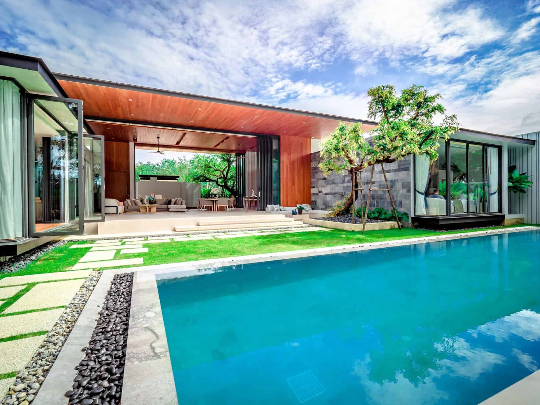 Botanica Forestique villa exterior with pool, wide view, Cherngtalay, Phuket